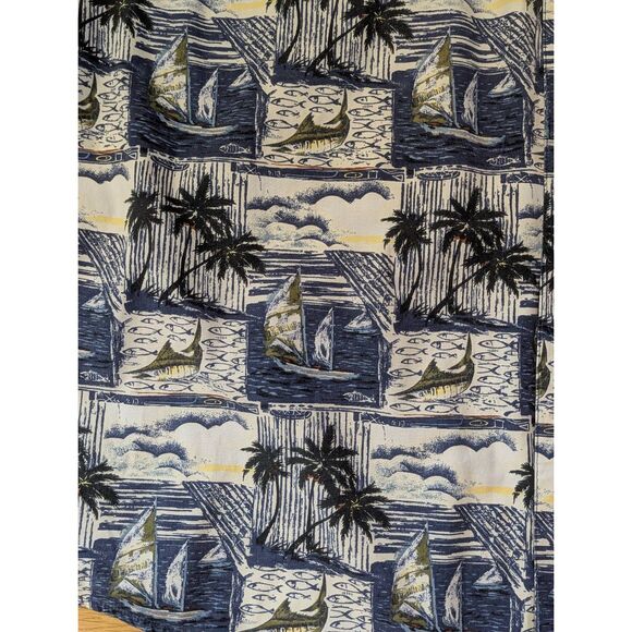 Field & Stream Hawaiian Shirt Men’s XL Sailfish Sailboat Palm Trees Blue Button - Picture 8 of 9